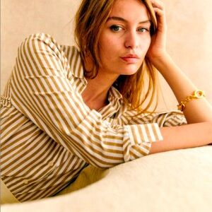 Sézane Striped Tan and White Women's Tomboy Shirt size 42 US 6/8 SOLD OUT